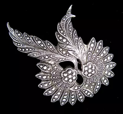 Vintage Light Weight Faux Marcasite Floral Brooch Pin Made In Germany • $15.29