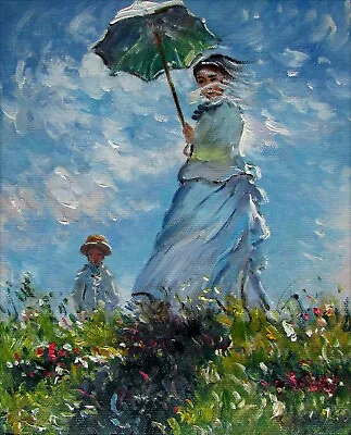 Claude Monet Woman With A Parasol Repro Quality Hand Painted Oil Painting 8x10in • $49.95