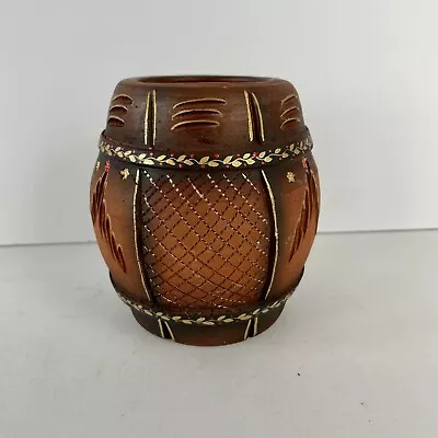 Middle Eastern Clay Pottery Signed Gilded Gilt Painted Decor Spice Jar Holder • $23.32