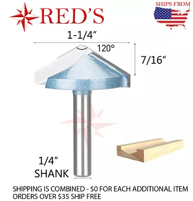 $6.99 • Buy Tideway Carbide IND LC03082004B 120 Degree V Groove Carving 1/4 Shank Router Bit