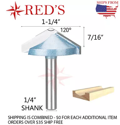 Tideway Carbide IND LC03082004B 120 Degree V Groove Carving 1/4 Shank Router Bit • $6.99