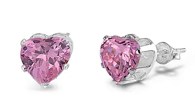 Pink Heart CZ Sterling Silver Stud Earrings NEW • $9.95