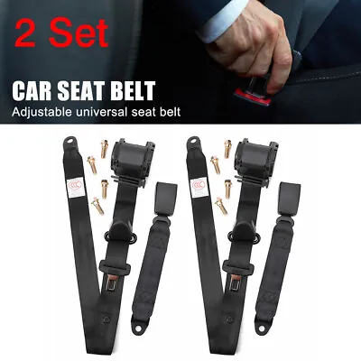 $48 • Buy 2x Retractable 3 Point Safety Seat Belt Straps Car Vehicle Adjustable Belt Kit