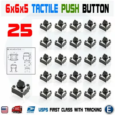 25Pcs 6x6x5mm PCB Momentary Tactile Tact Push Button Switch 4 Pin DIP Micro • $3.72