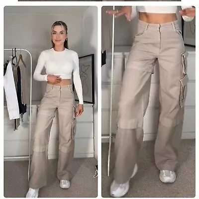 $56 • Buy Zara Cargo Pants Trousers Wide Beige Size S Bloggers Favorite