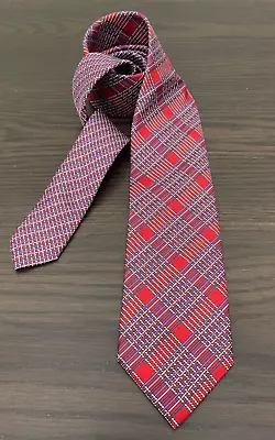 BRIONI Recent Red Geometric Plaid 100% Silk Mens Luxury Tie - 3 1/4 X 61 • $69.99