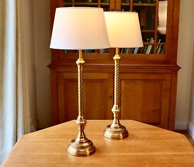 Pair Tall Vintage Laura Ashley Brass Table Lamps - New Shades • £95