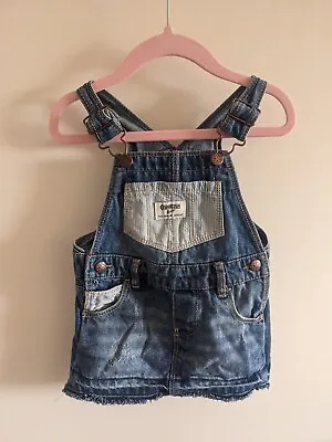 £18 • Buy Oshkosh Bgosh Dungaree Dress Denim Distressed Striped Girls Toddler 18 Months 