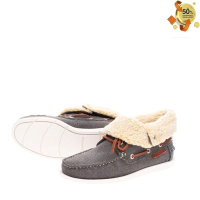 £14.99 • Buy SUPERGA Felt & Faux Fur Deck Shoes Size 41 UK 7 US 8 Logo Turn Up Topline
