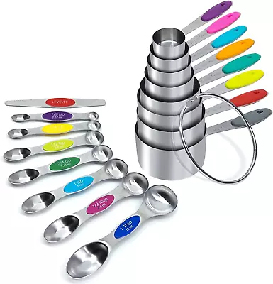 16PCS Magnetic Measuring Spoons And Measuring Cups Set 7 Double-Sided Spoons& 1 • $35.72