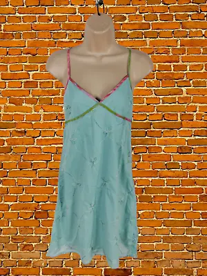 Womens Gap Uk 4 Blue Embroidered Floral Strappy Summer Holiday Aline Slip Dress • £8.80