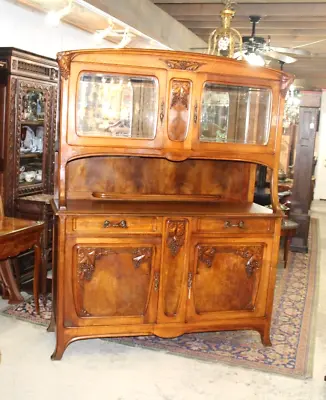 French Antique Burled Walnut Art Nuovo  Buffet Cabinet / Hutch • $4500
