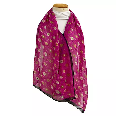 KEN SCOTT FLORAL MONOGRAM PINK LONG  Silk Scarf  64/20 In #A148 • $22.40