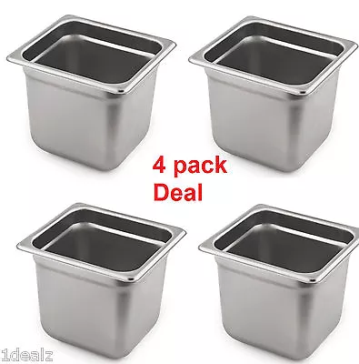 1/6 Size Standard Anti-Jam Stainless Steel Steam Table Hotel Pan - 6  (4) Pack • $57.99