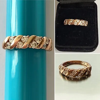 New 14ct Rose Gold RING Set On 925 Sterling Silver 10  Diamonique Stones UK L • £35.95