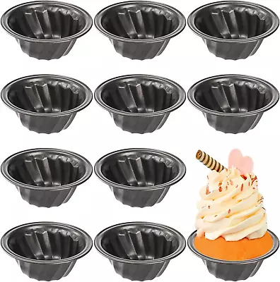 Set Of 10 Mini Fluted Cake Pan 4 Inch Carbon Steel Nonstick Fluted Tube Pan • $23.35