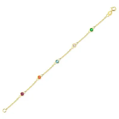 18k Solid Gold Multi Colors Cubic Zircons Ring Clasp Bracelet For Teens Women • $155.99