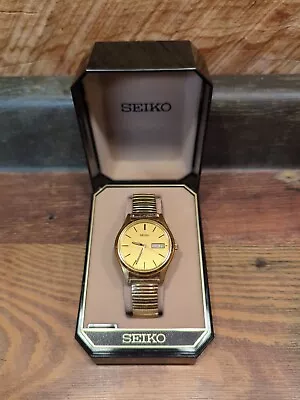 Vintage Seiko Watch 7N43-9048 Gold Tone Day Date Box Champagne Dial New Battery  • $34.99