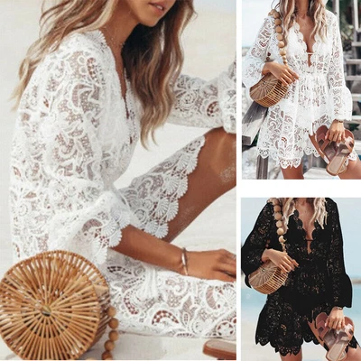 £14.19 • Buy Women Beach Bikini Cover Up Sarong Dress Swimwear Lace Crochet Wear Summer