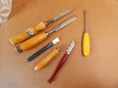 Job Lot Of Vintage Mixed Hand Tools Chisels  Glass Cutter & Screw Driver Flat • $23.23