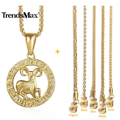 Gold Plated Stainless Steel 12 Zodiac Charm Pendant Necklace Multi Chains 20  • $8.99