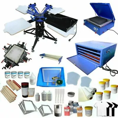 3 Color 4 Station Silk Screen Printing Press Kit W/4 Color Consumable Package • $3070