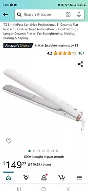 T3 SinglePass 1  Flat Iron Straightener - White • $85