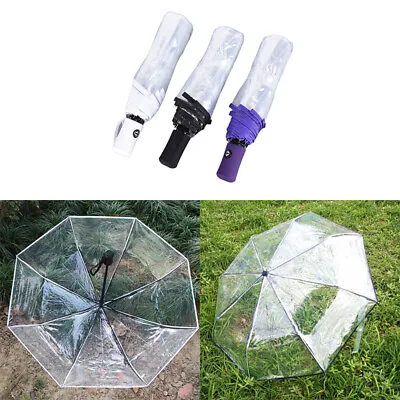 $13.47 • Buy Automatic Open Close Fold Windproof Umbrella Compact Rain Transparent Clear -jj