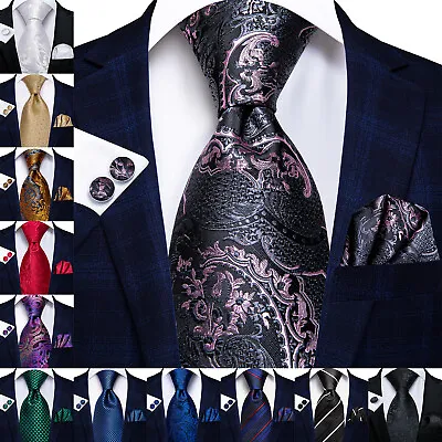 Men's Striped Ties Colours Silk Woven Necktie Set Handkerchief Cufflinks • $11.99