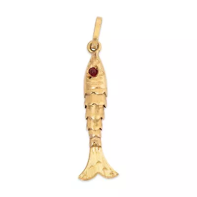 Vintage 14k Yellow Gold Glass Articulated Fish Pendant / Charm • $234.50