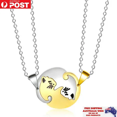 2PC Yin Yang Cat Pendant Silver Necklace Charm Stainless Steel Birthday Gift • $9.95