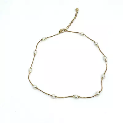 VIntage Monet Imitation Pearl And Gold Tone Necklace Herringbone With Extension • $17.22