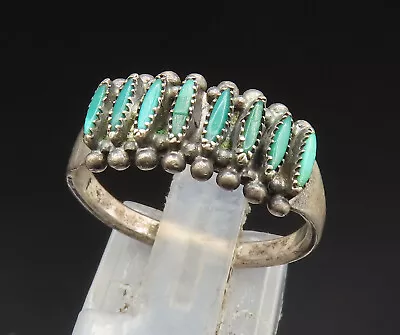 ZUNI NAVAJO 925 Silver - Vintage Needlepoint Turquoise Band Ring Sz 8 - RG25035 • $66.15