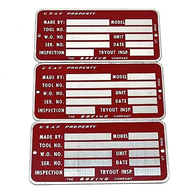 Vintage Boeing Company USAF Metal ID Plate Tags Lot Of 3 Unmarked Tags R • $22