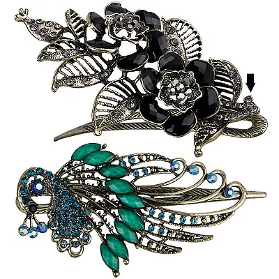 2x Large Peacock Metal French Flat Alligator Hair Clips Hair Jumbo Claw Styling • $10.79