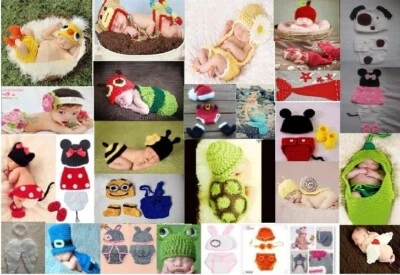 Newborn Baby Boy Girl Photography Props Crochet Knit Costume Cute Hats Outfits • £5.95