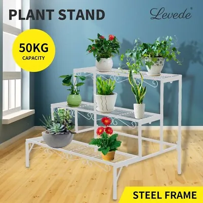 $55.99 • Buy Levede 3 Tier Rectangle Metal Plant Stand Flower Pot Planter Corner Shelf White