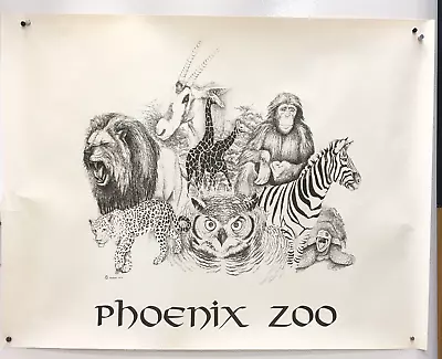 Phoenix Zoo Poster Alison Partridge Vintage 1979 Animal Wildlife Line Drawing • $14.99