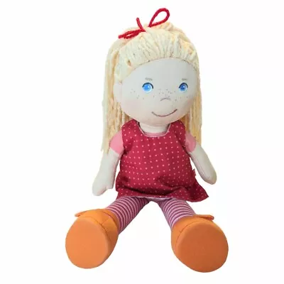 HABA 12  Soft Doll Annelie Blonde Chenille Hair Red Dress Machine Washable EUC • $14.99