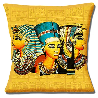 Egyptian Pharaohs Cushion Cover 16x16 Inch 40cm Masks Tutankhamun Queens Kings • £10.95