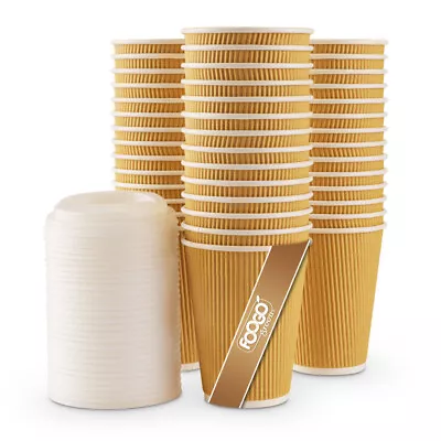 FOOGO Green Disposable Brown Paper Coffee Cups Strong Triple Wall FSC® Certified • £9.99