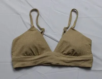Aerie Women's Sparkle Longline Triangle Banded Bikini Top BE5 Gold Large NWT • £13.51