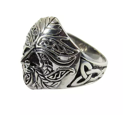 Solid 925 Sterling Silver Men's Celtic Green Man Greenman Ring Pagan Renewal • $30.66