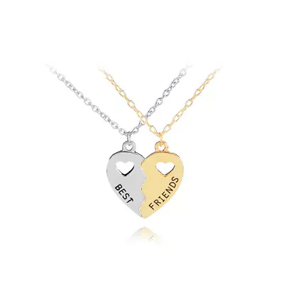 Silver Gold Broken Heart Best Friend Rhinestone 2 Pcs Friendship Necklace Gift • £3.49