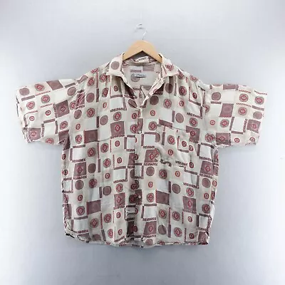 Vintage Razore Mens Shirt XL Beige Aztec Pattern Chambray Short Sleeve* • £12.86