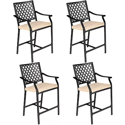 Costway 4PCS Patio Bar Stool Counter Height Cushioned Chair Armrest Garden Deck • $329.99