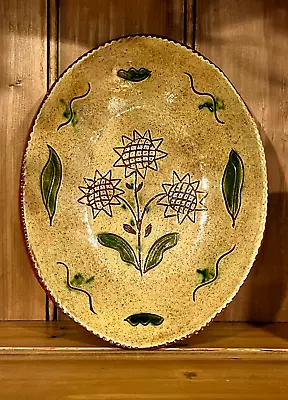 Becky Mummert Redware Pottery Plate Dish 9.5” Sunflowers Dated 2006 E. Berlin PA • $34.95