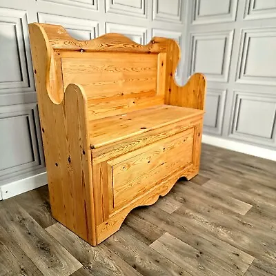 £269.99 • Buy Farmhouse Solid Pine Monks Bench Pew Seat Settle - Under Storage - Hall Chair 