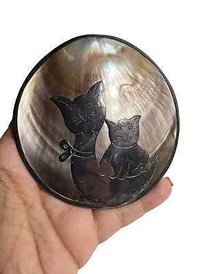 Mother Of Pearl Cat Pendant Pearl Round Kitty 3.5 “ Mother Cat Kitten Vintage • $29.98