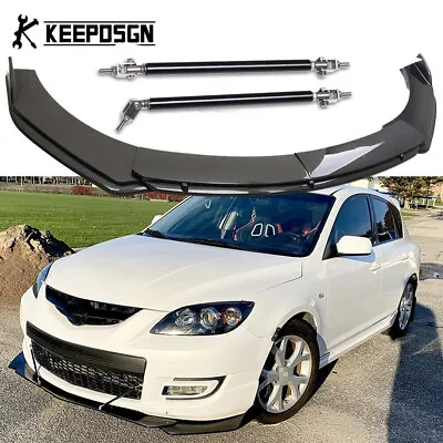 Carbon Front Bumper Lip Splitter Spoiler+Strut Rod For Mazda 3 Speed3 Hatchback • $109.79